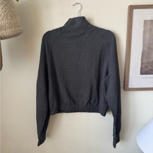 lululemon Scuba Cropped Funnel Neck Half-Zip Waffle, Heathered Graphite Grey, L - Picture 6 of 7
